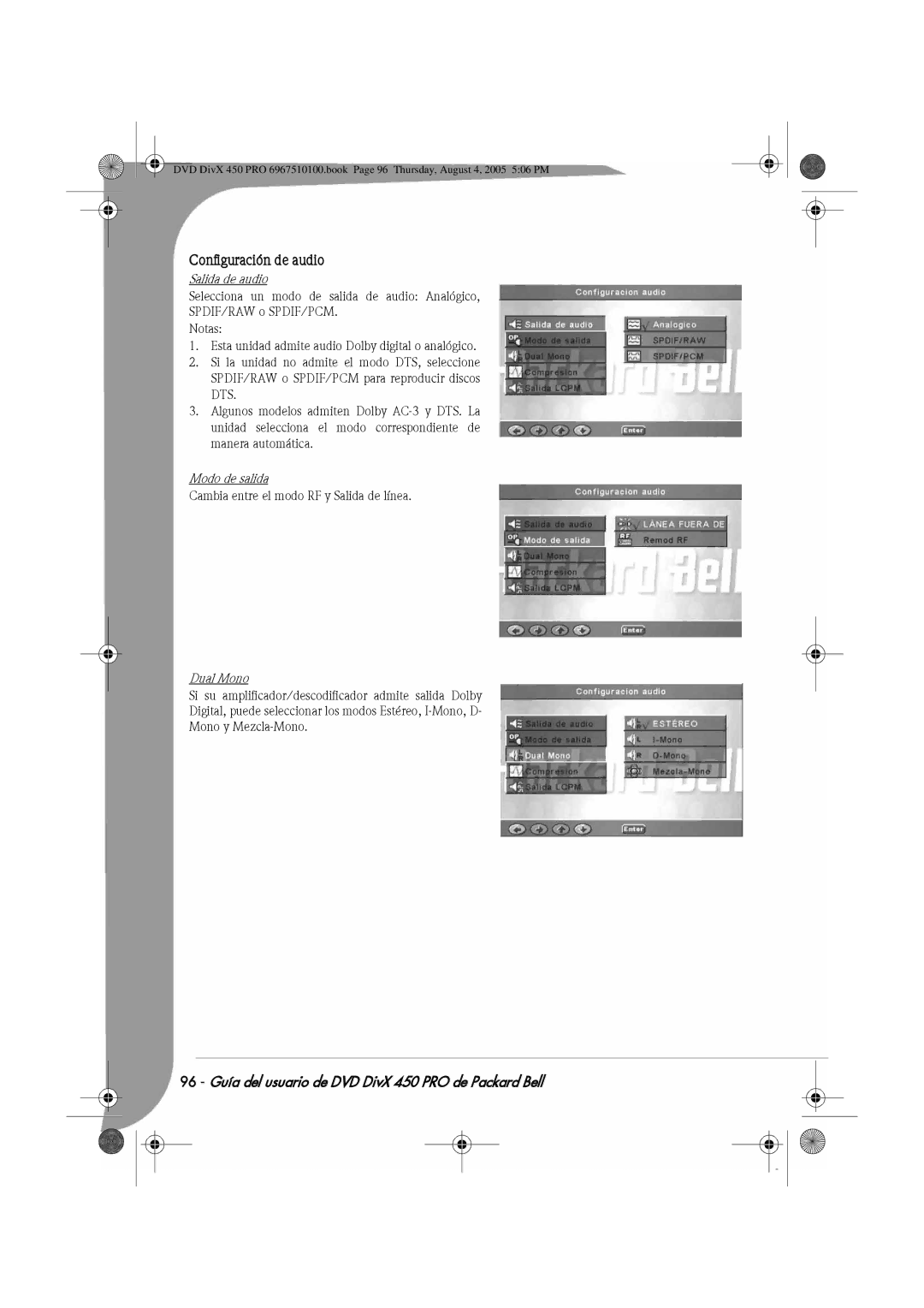 Packard Bell 450 PRO manual Configuración de audio, Salida de audio, Modo de salida 