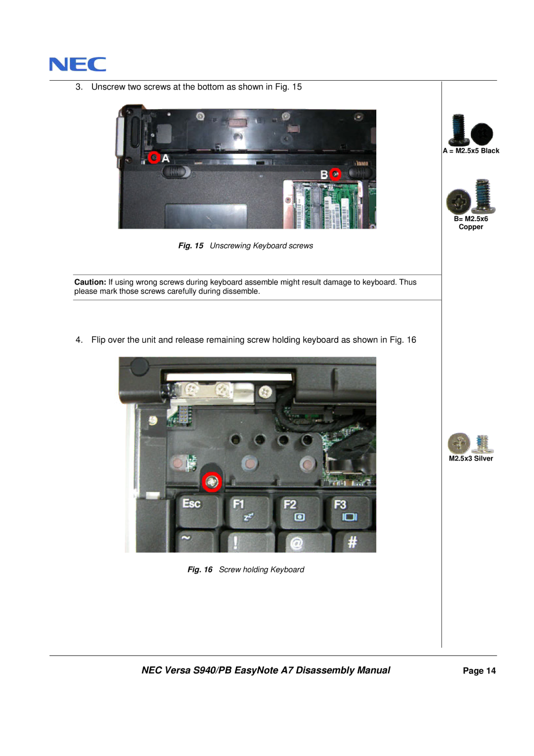 Packard Bell A7 manual Unscrew two screws at the bottom as shown in Fig 