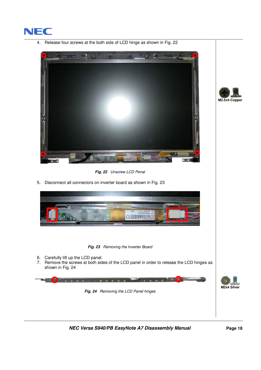 Packard Bell A7 manual Disconnect all connectors on inverter board as shown in Fig 