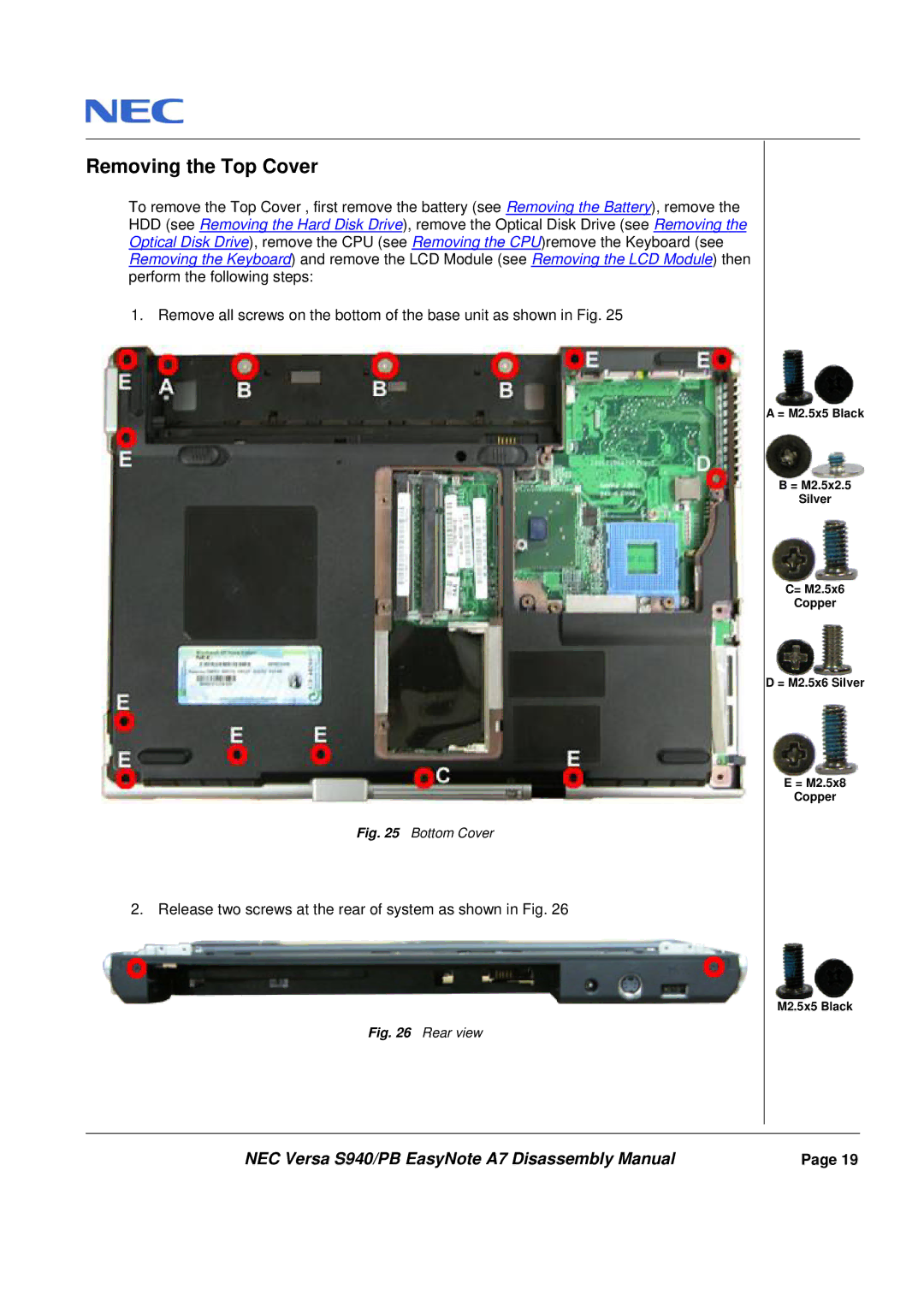 Packard Bell A7 manual Removing the Top Cover, Bottom Cover 