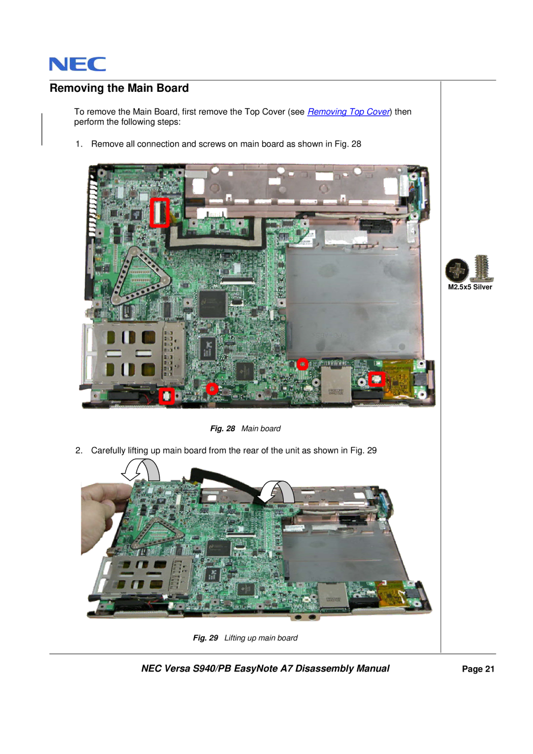 Packard Bell A7 manual Removing the Main Board, Main board 