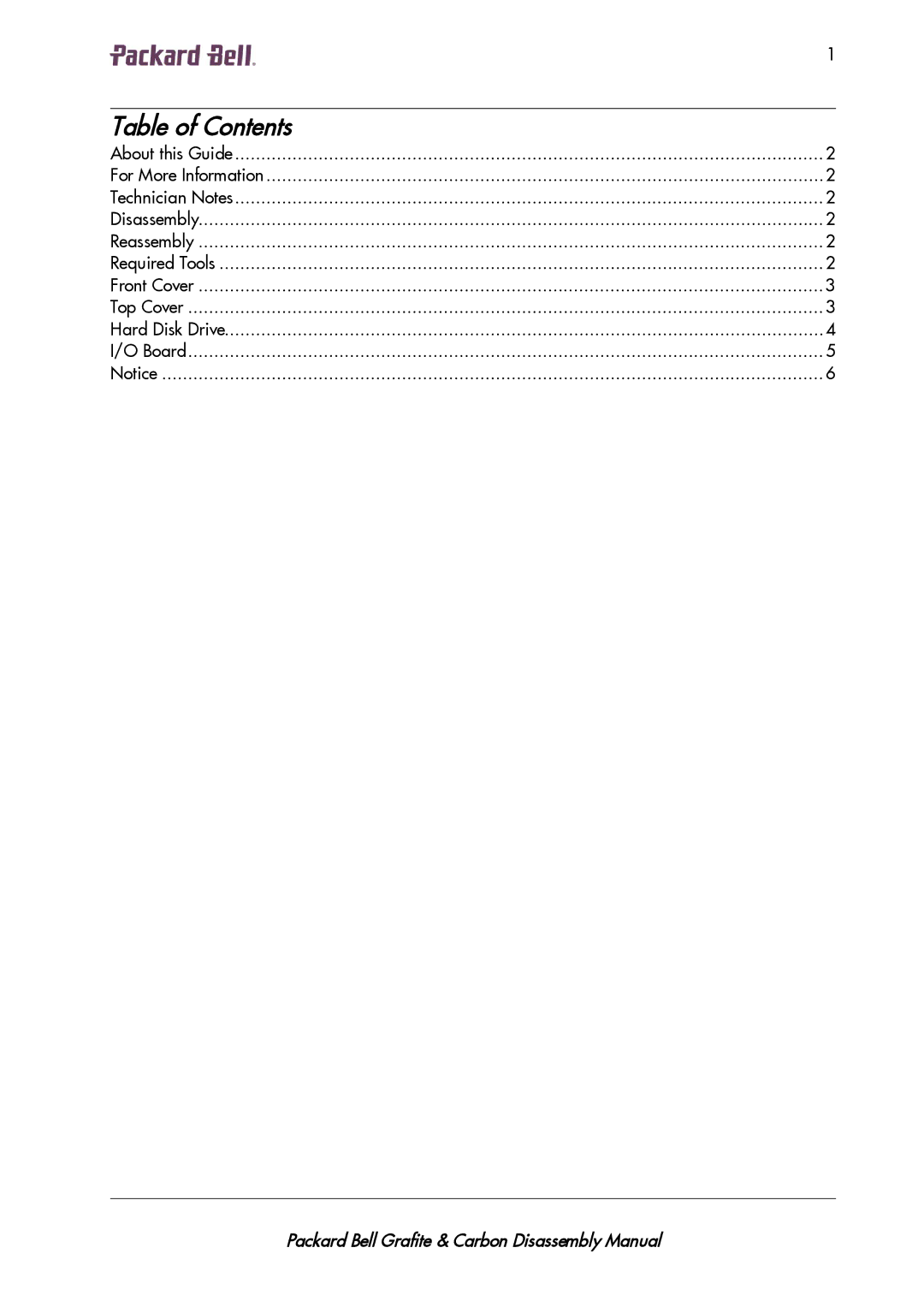 Packard Bell CS036A00 manual Table of Contents 