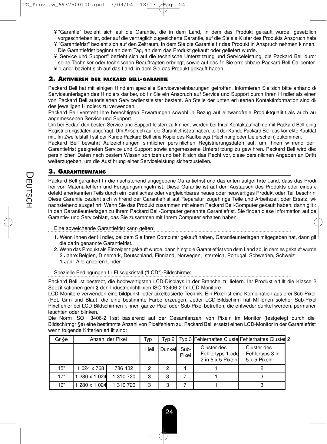 Packard Bell CT500P 24Benutzerhandbuch, Eine abweichende Garantiefrist kann gelten, Aktivieren DER Packard BELL-GARANTIE 