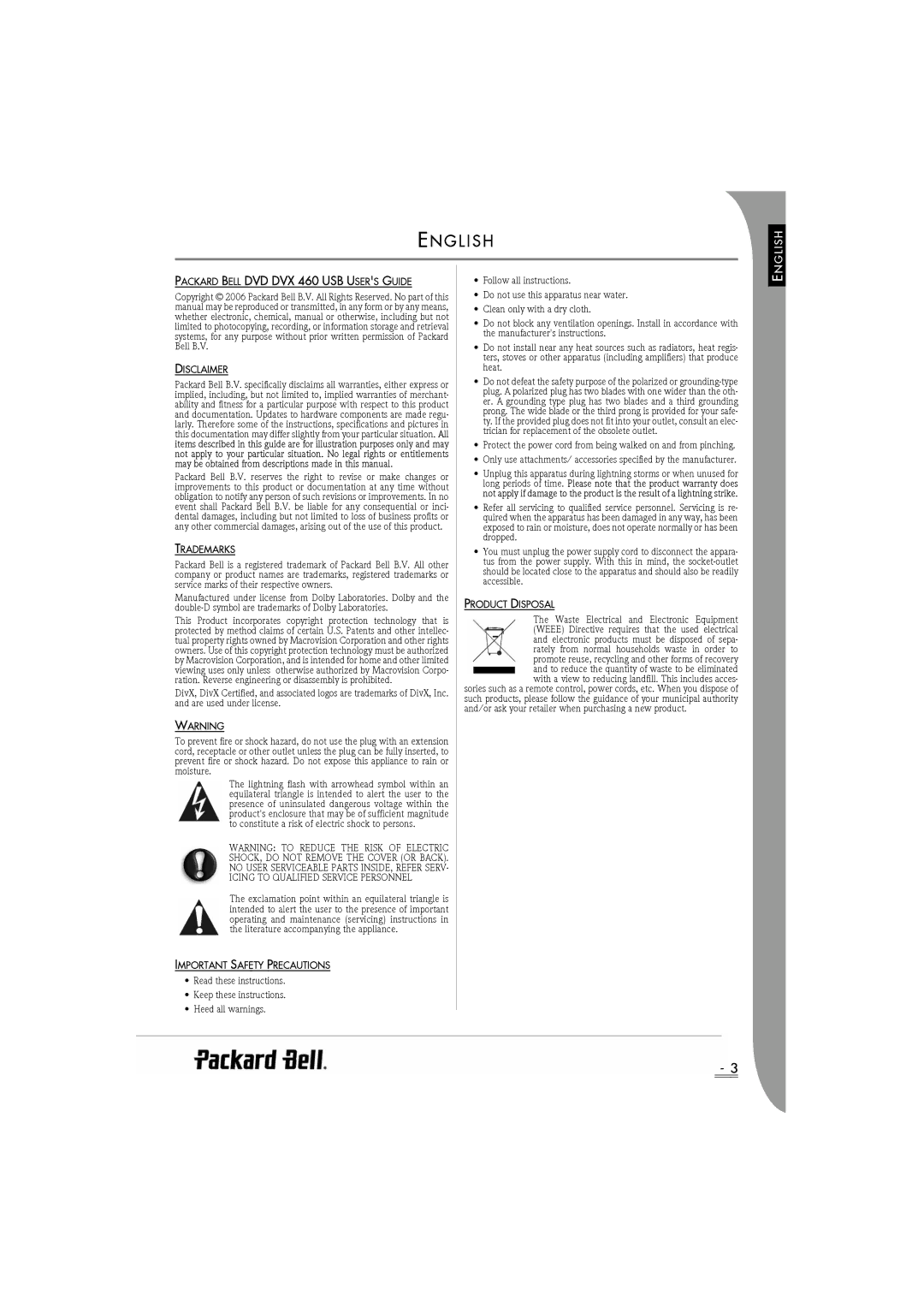 Packard Bell manual English, Packard Bell DVD DVX 460 USB Users Guide 