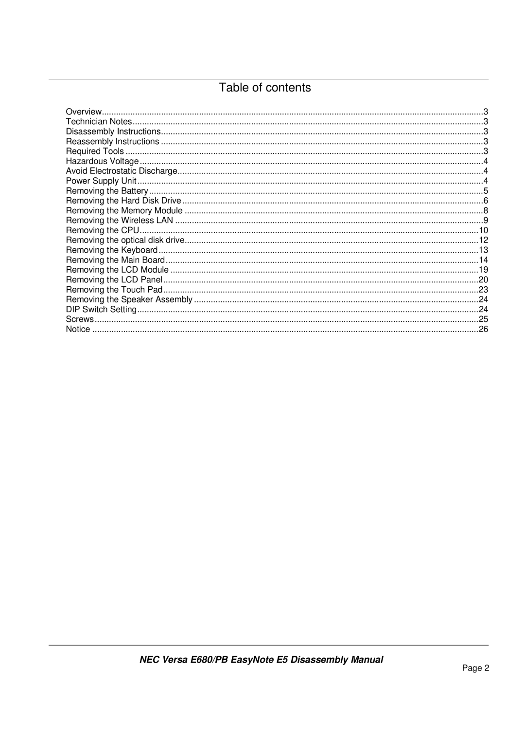 Packard Bell E680 manual Table of contents 