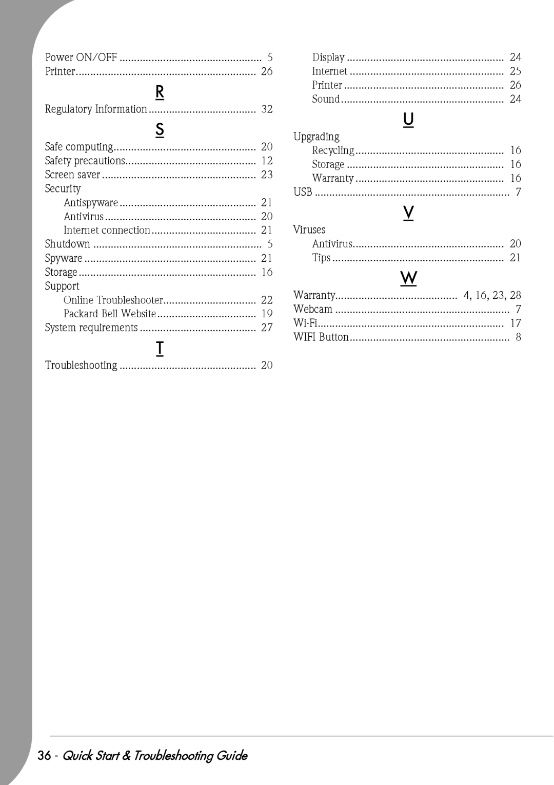 Packard Bell F10 manual Security, Support, Upgrading, Viruses, 16, 23 