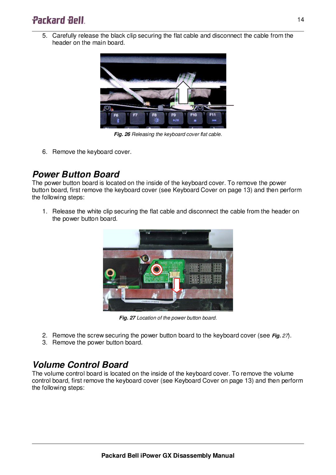 Packard Bell GX manual Power Button Board, Volume Control Board 