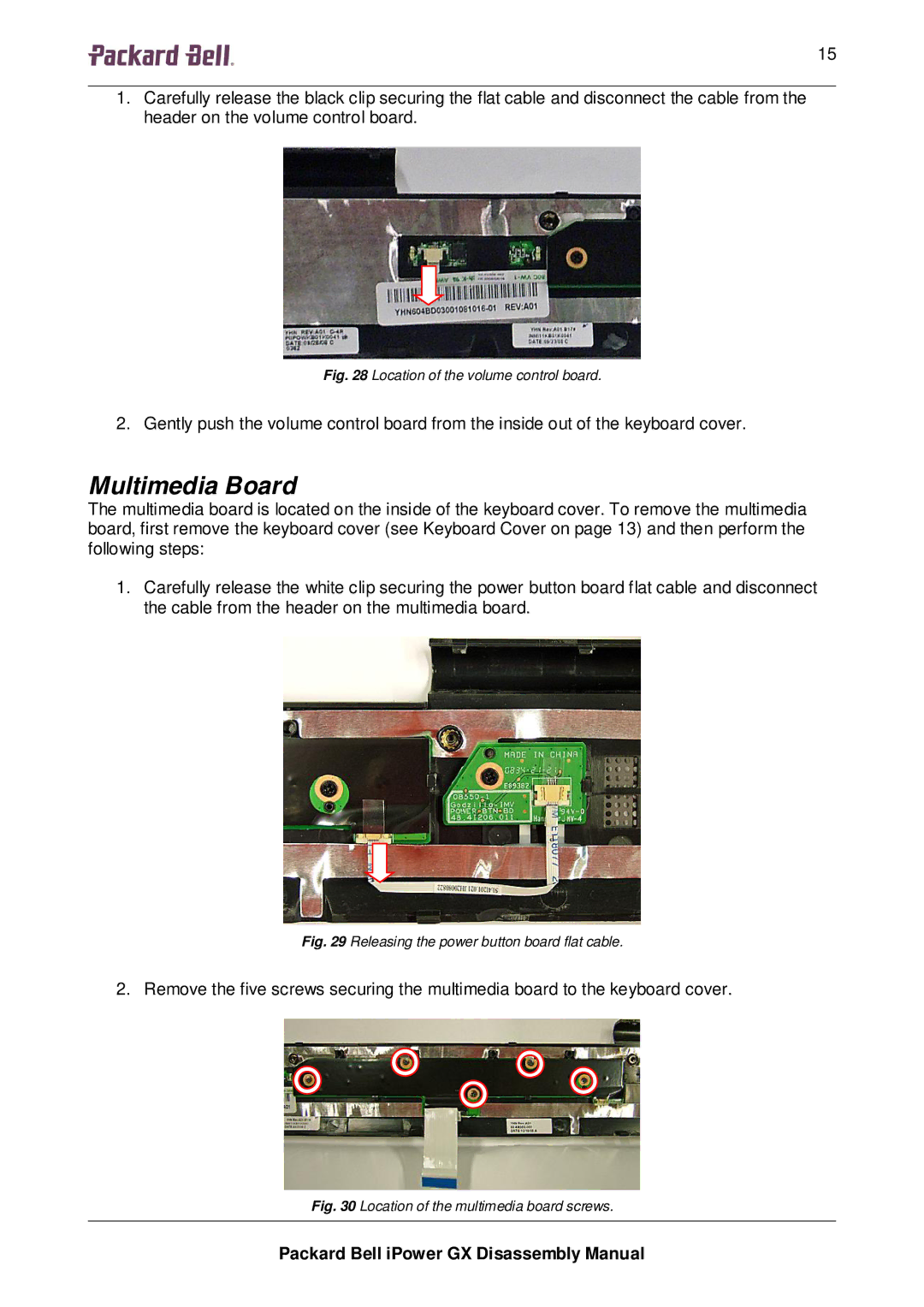 Packard Bell GX manual Multimedia Board, Location of the volume control board 