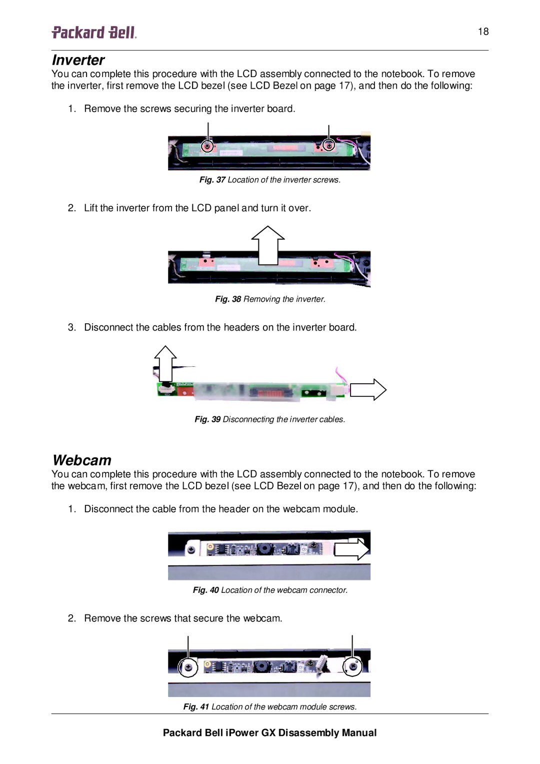 Packard Bell GX manual Inverter, Webcam 