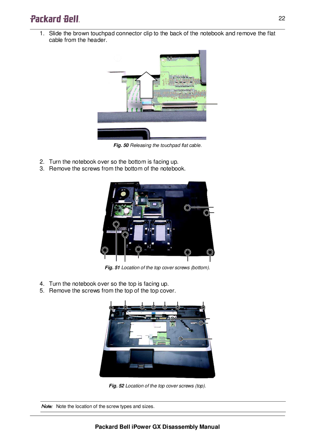 Packard Bell GX manual Releasing the touchpad flat cable 