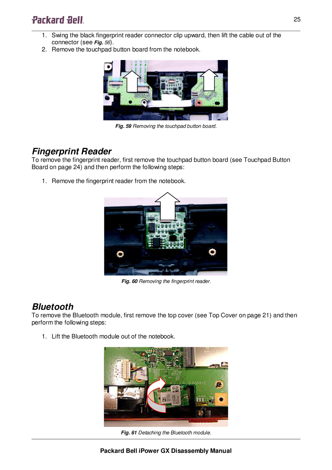 Packard Bell GX manual Fingerprint Reader, Bluetooth 