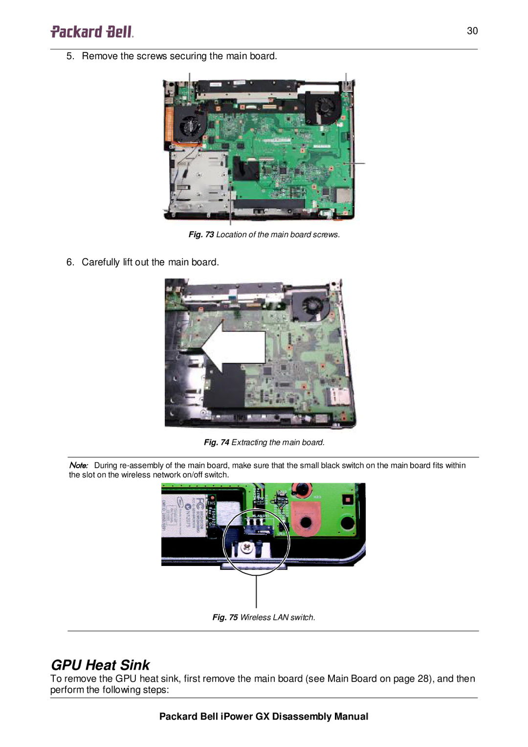 Packard Bell GX manual GPU Heat Sink, Location of the main board screws 