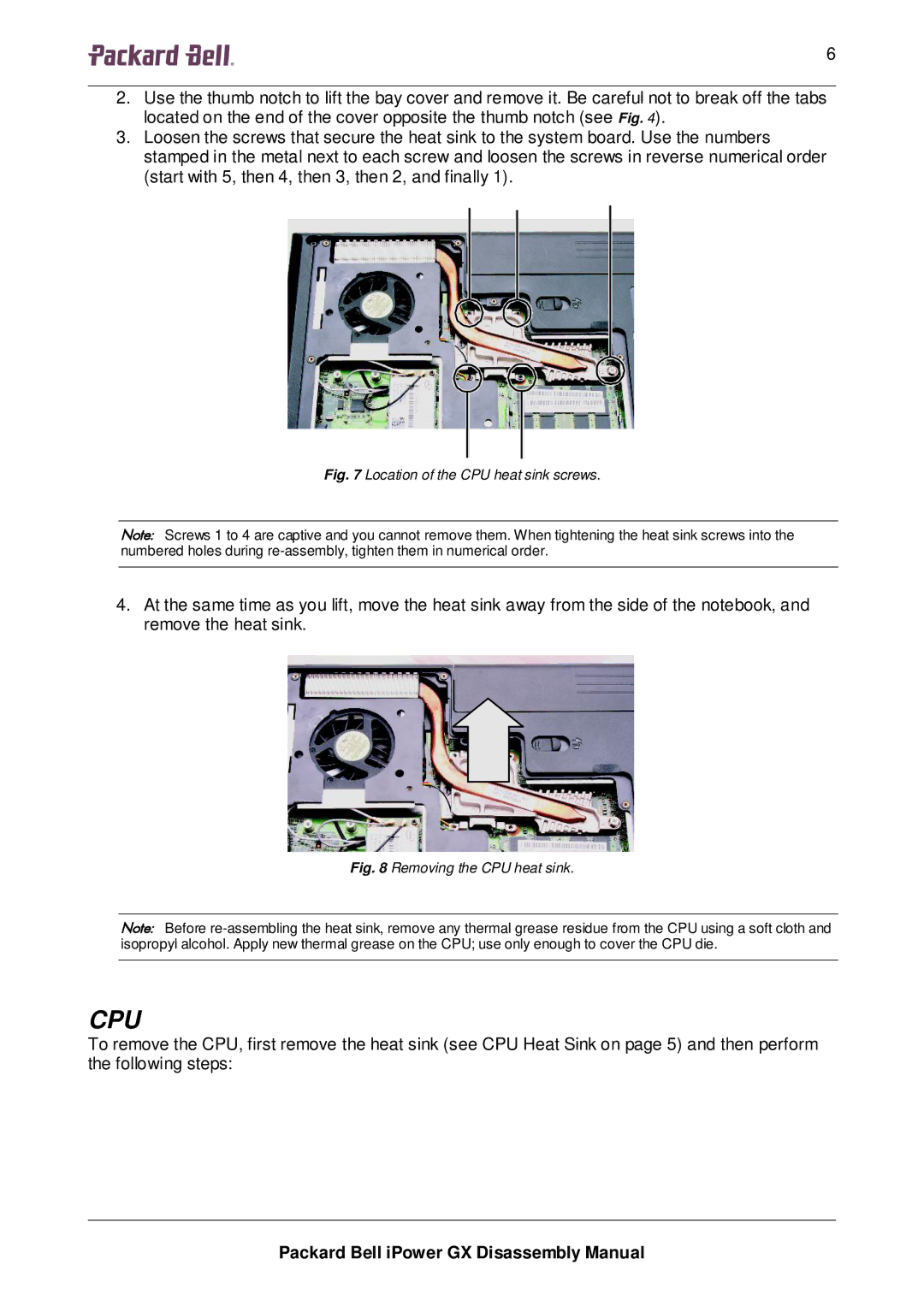 Packard Bell GX manual Cpu 