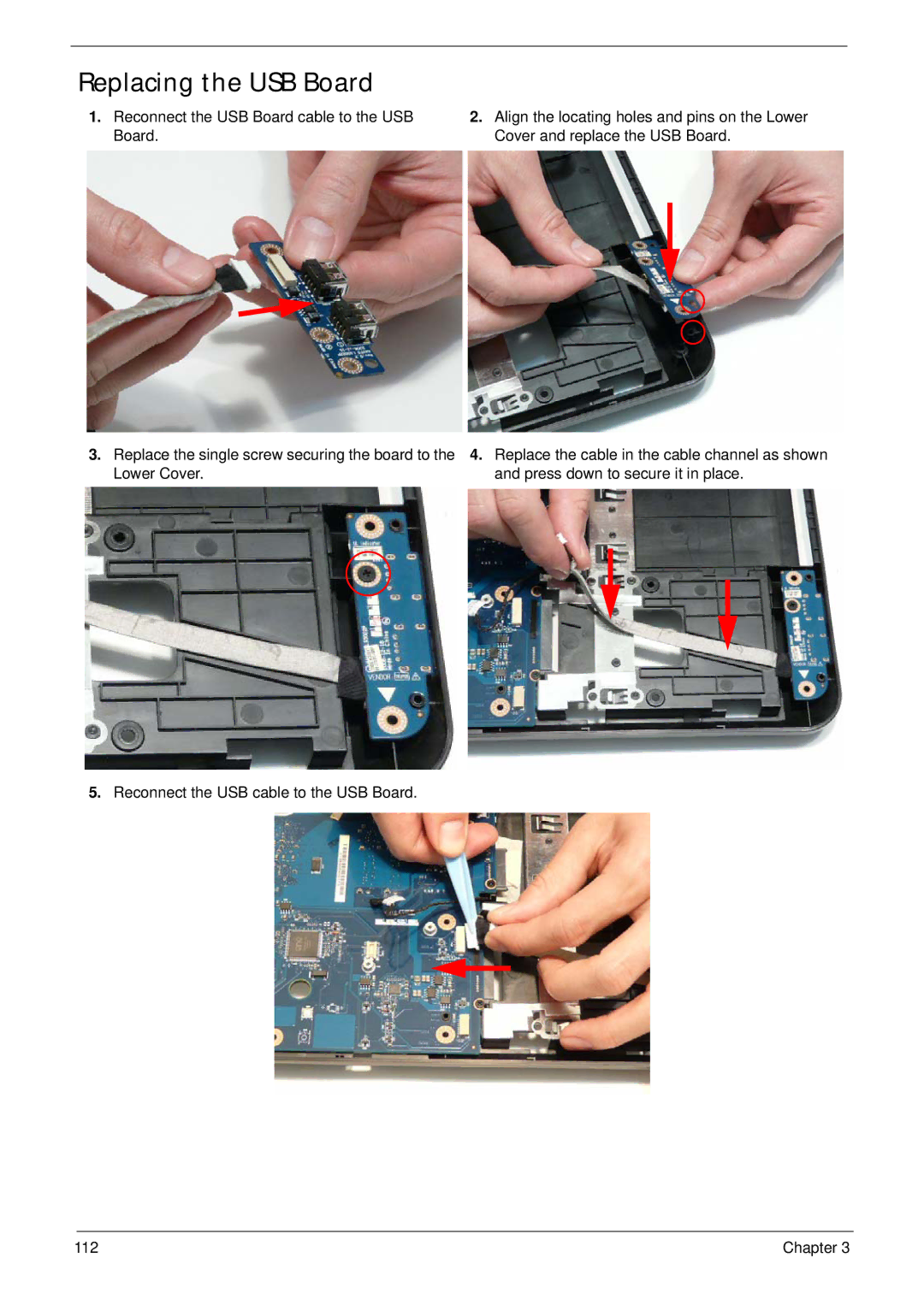 Packard Bell LJ61 manual Replacing the USB Board 