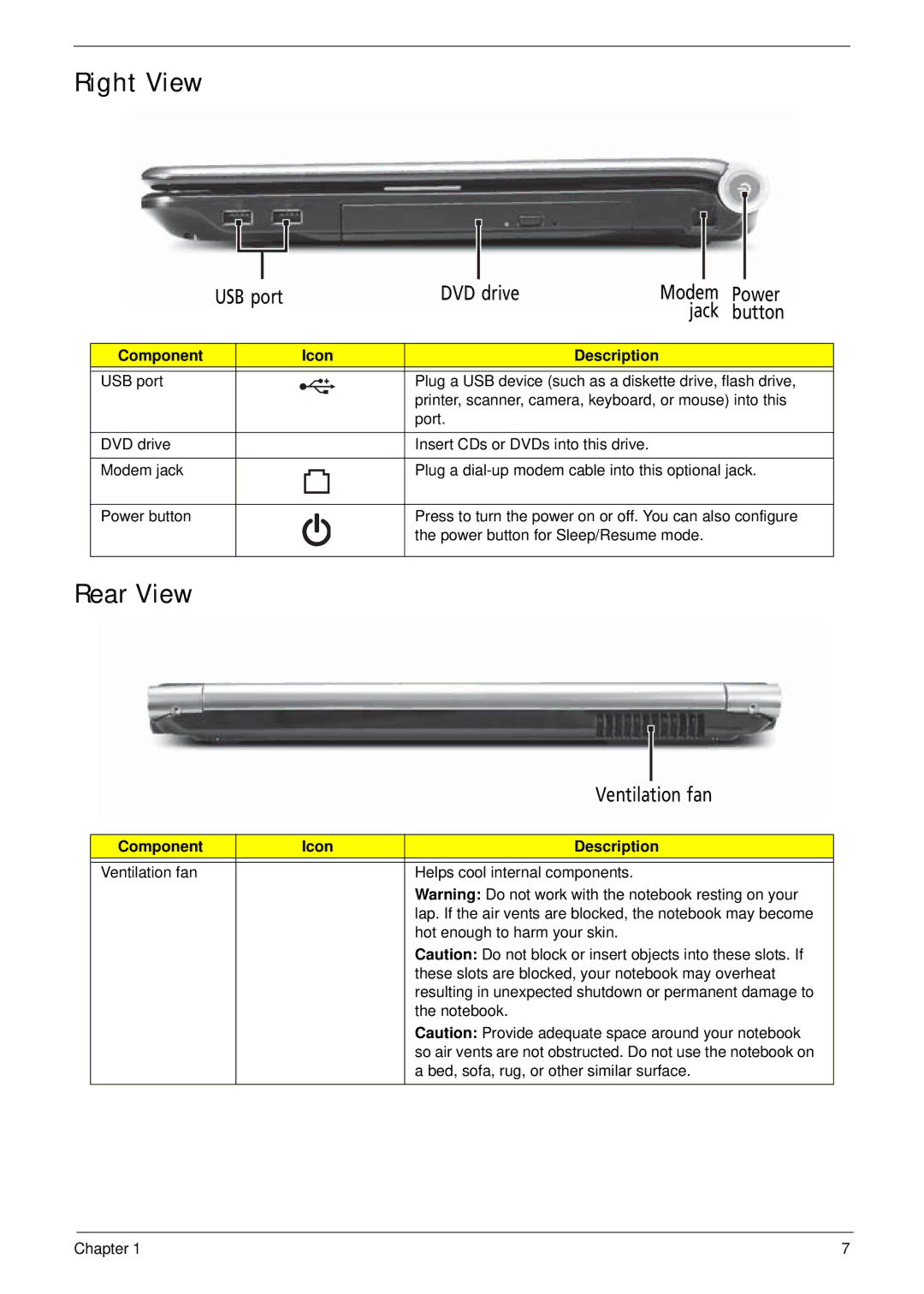 Packard Bell LJ61 manual Right View, Rear View 