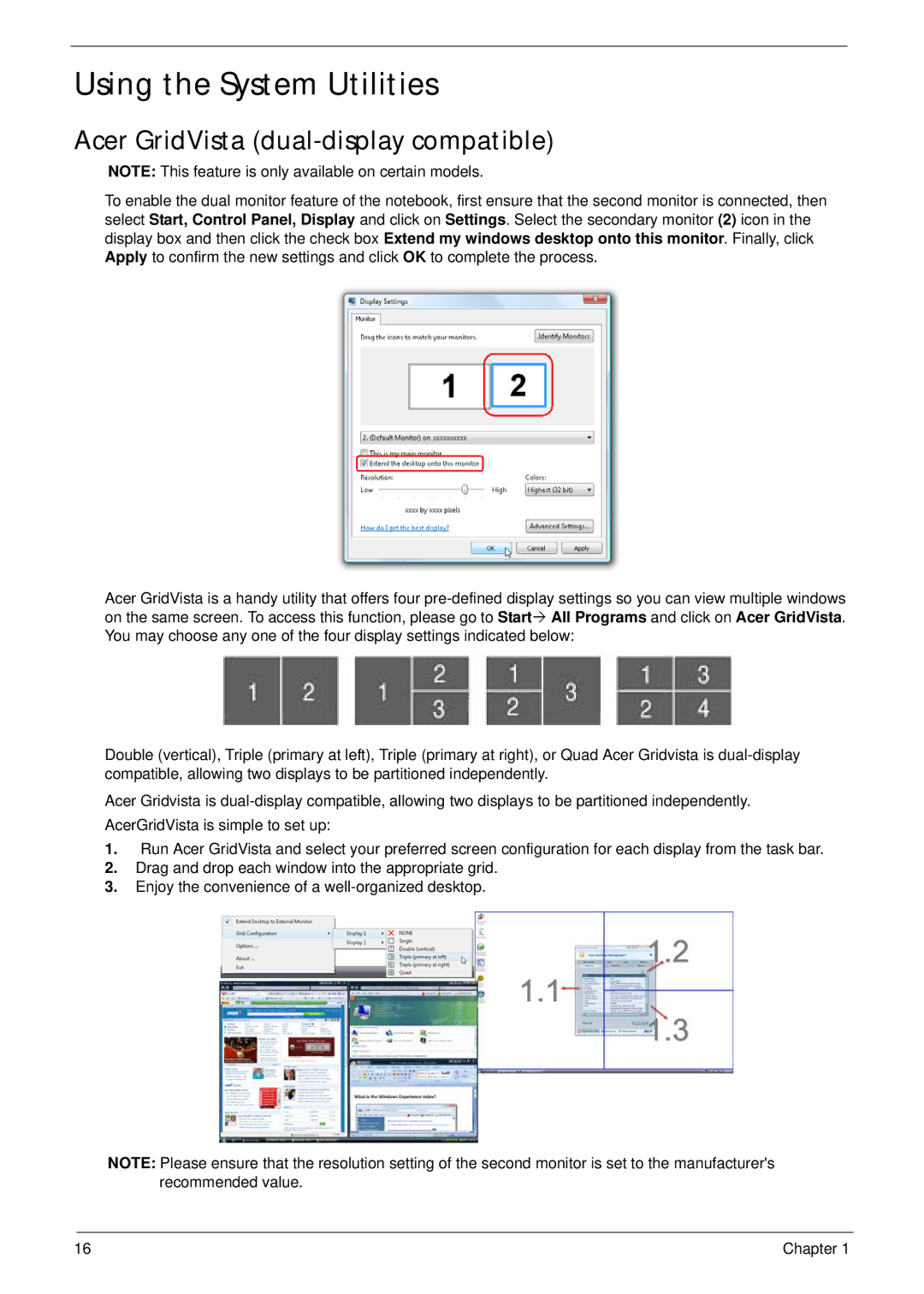 Packard Bell LJ61 manual Using the System Utilities, Acer GridVista dual-display compatible 