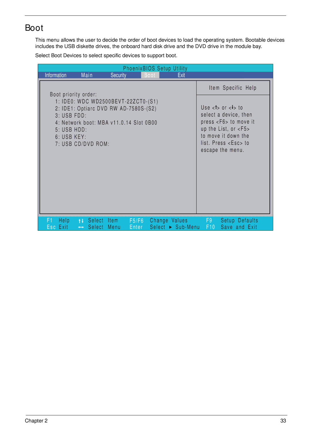 Packard Bell LJ61 manual Boot, Usb Cd/Dvd Rom 