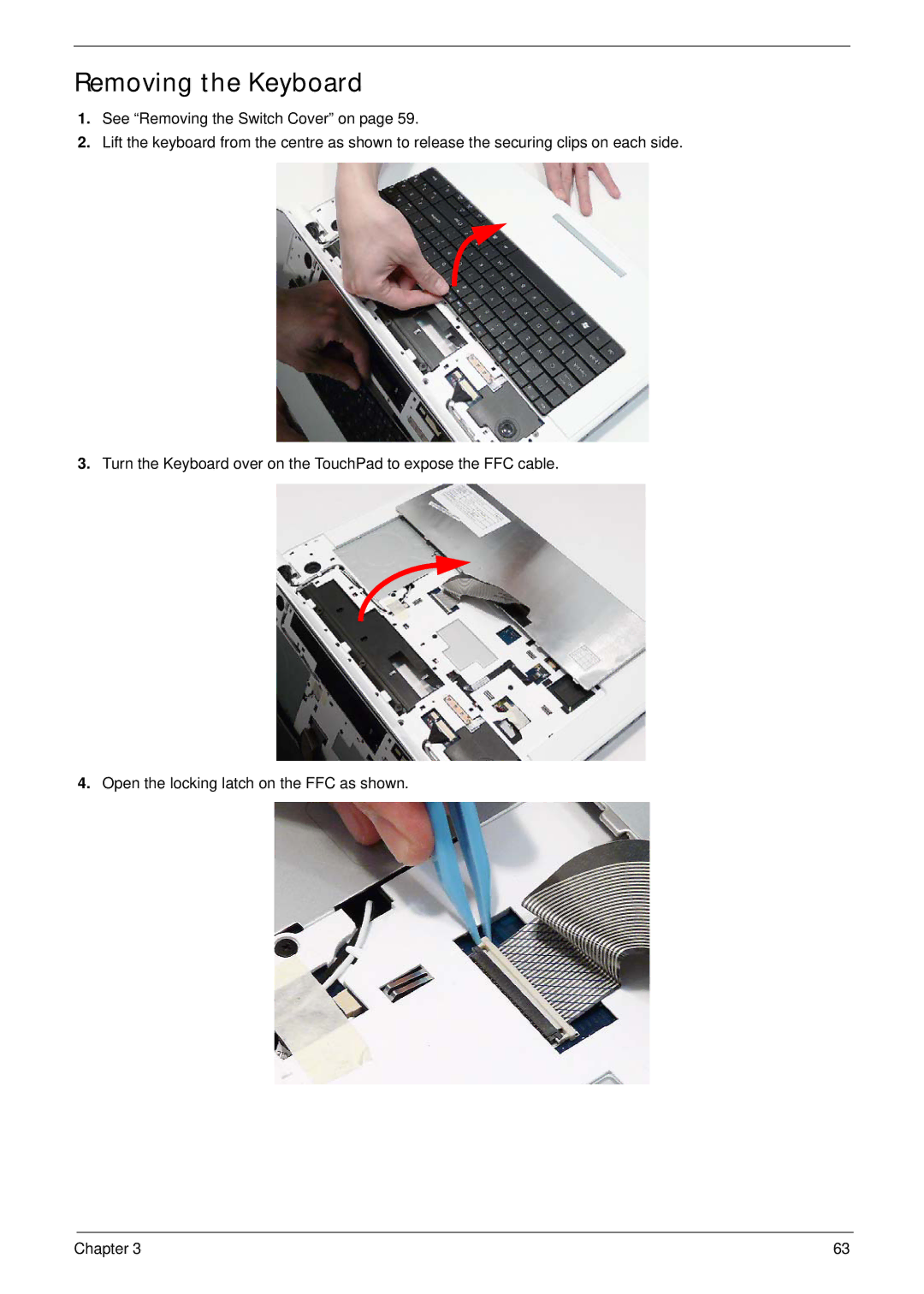 Packard Bell LJ61 manual Removing the Keyboard 