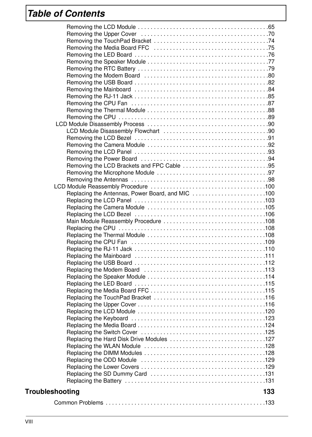 Packard Bell LJ61 manual Viii 