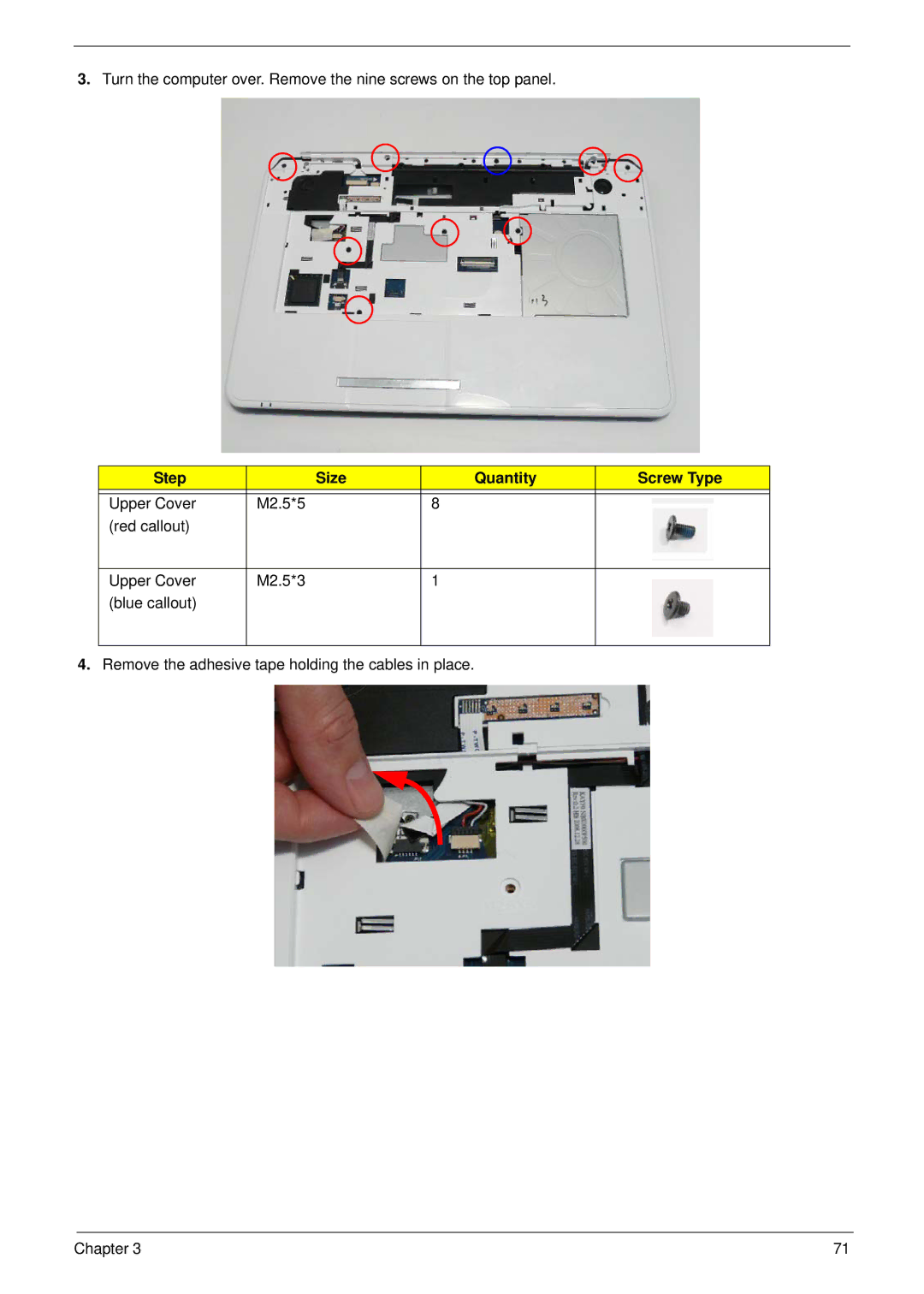 Packard Bell LJ61 manual Step Size Quantity Screw Type 