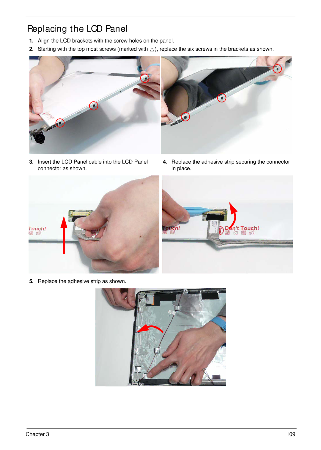 Packard Bell LJ65 manual Replacing the LCD Panel 