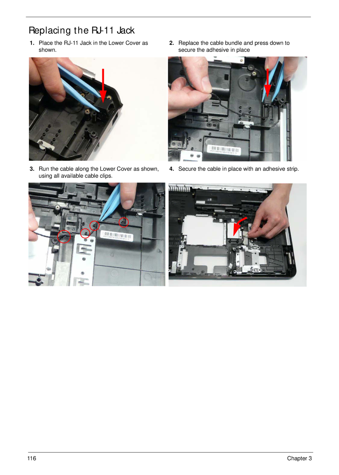 Packard Bell LJ65 manual Replacing the RJ-11 Jack 