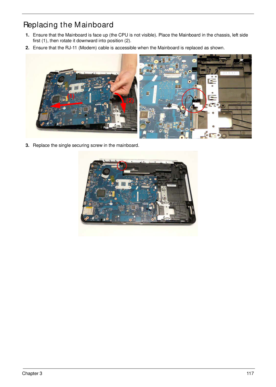 Packard Bell LJ65 manual Replacing the Mainboard 