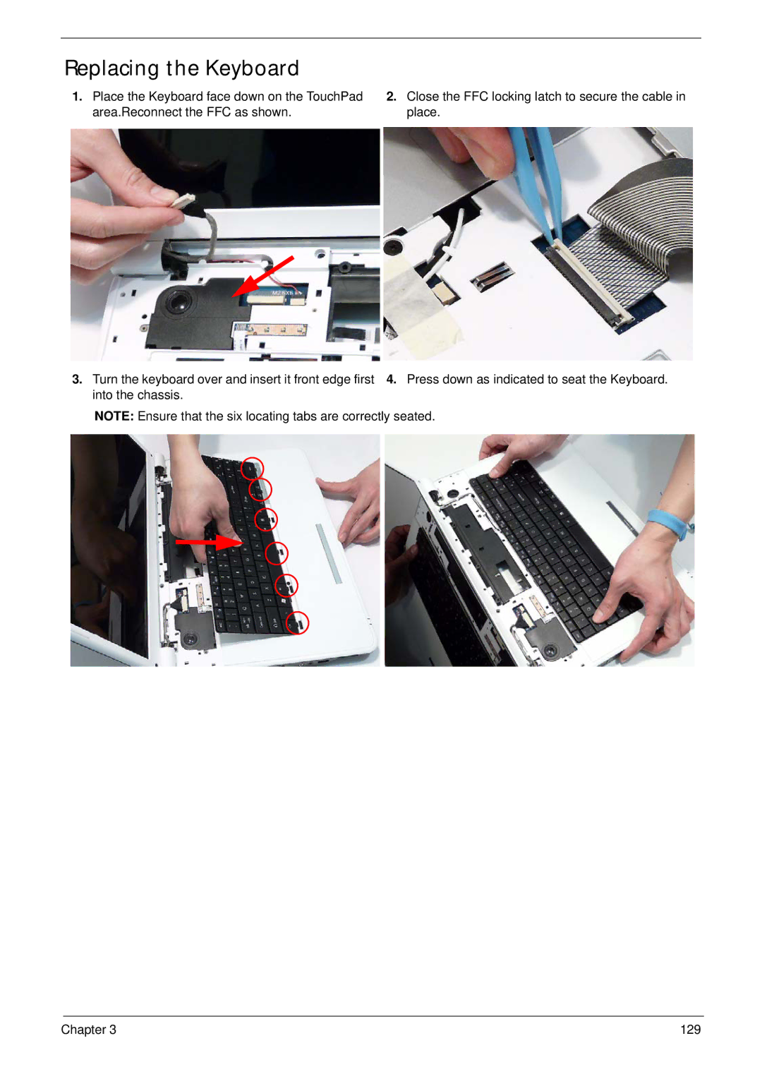 Packard Bell LJ65 manual Replacing the Keyboard 