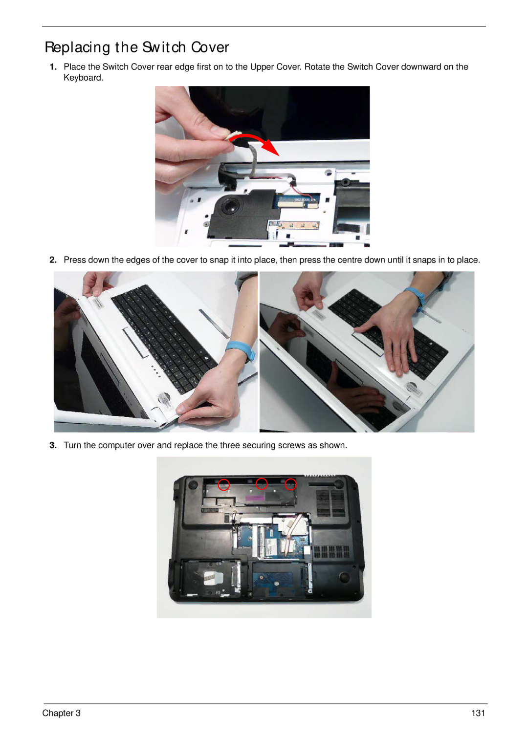 Packard Bell LJ65 manual Replacing the Switch Cover 