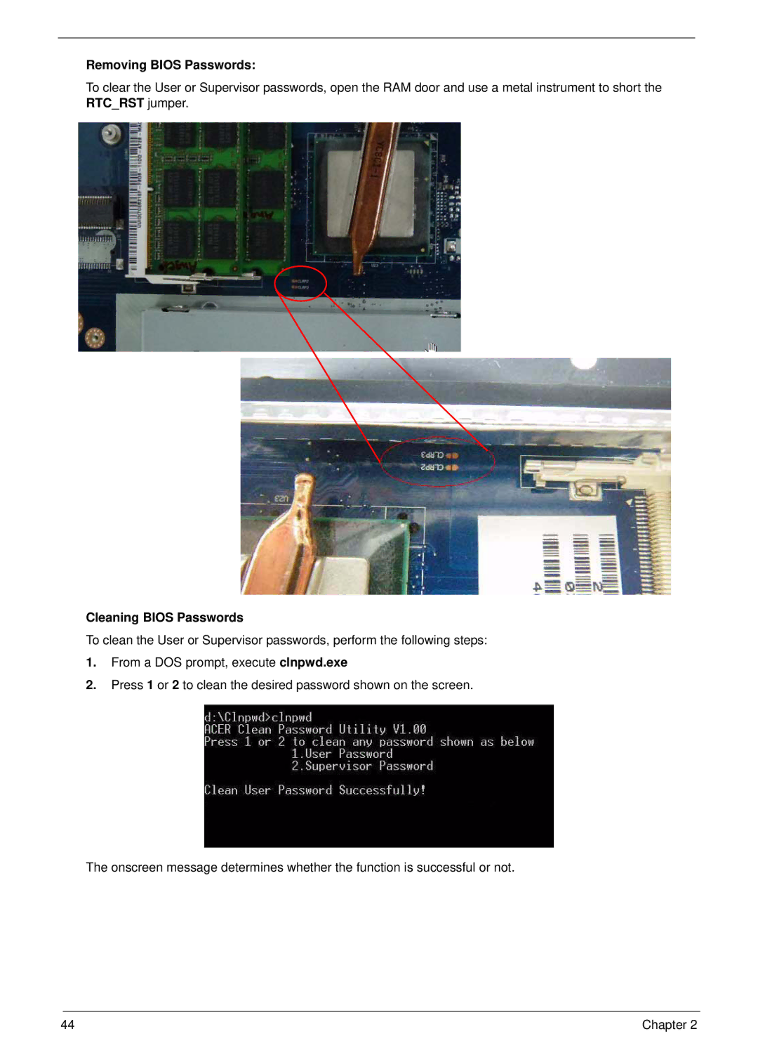 Packard Bell LJ65 manual Removing Bios Passwords, Cleaning Bios Passwords 