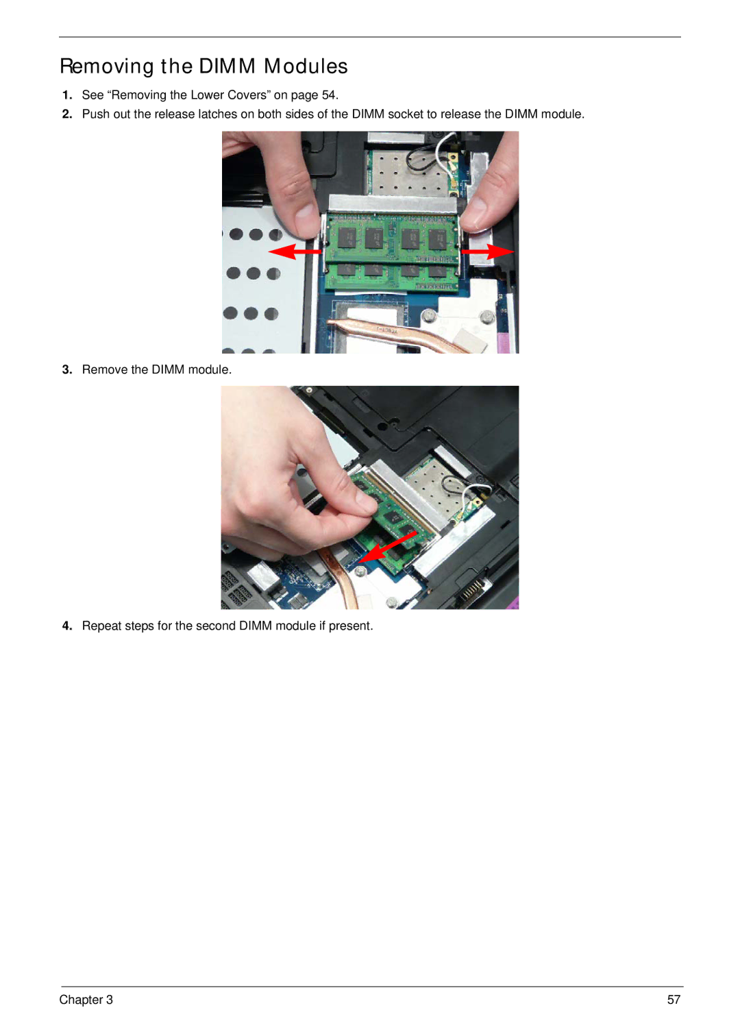 Packard Bell LJ65 manual Removing the Dimm Modules 