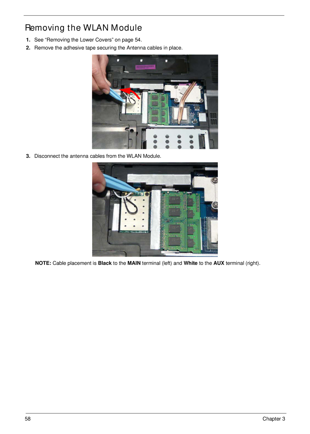 Packard Bell LJ65 manual Removing the Wlan Module 