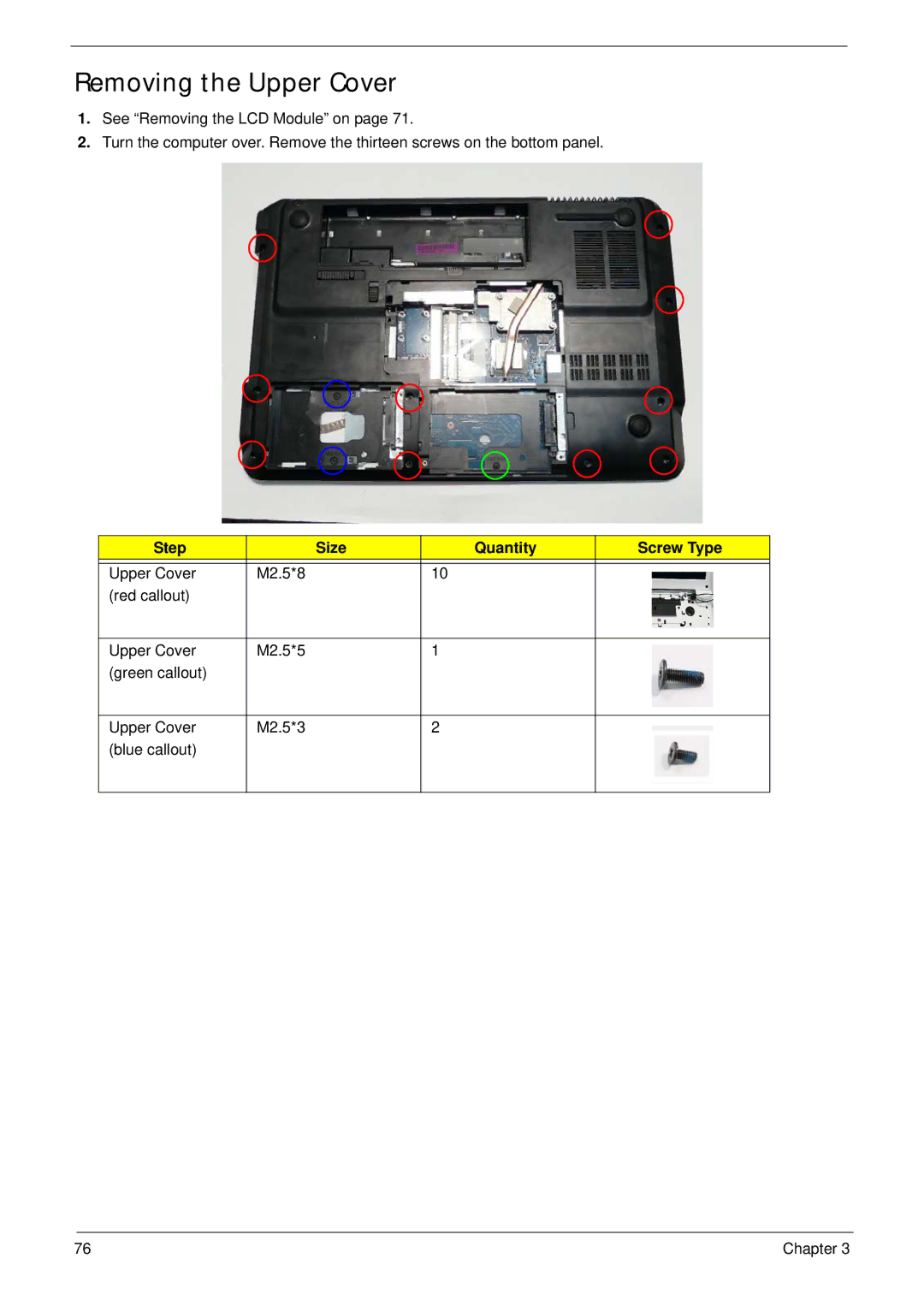 Packard Bell LJ65 manual Removing the Upper Cover 