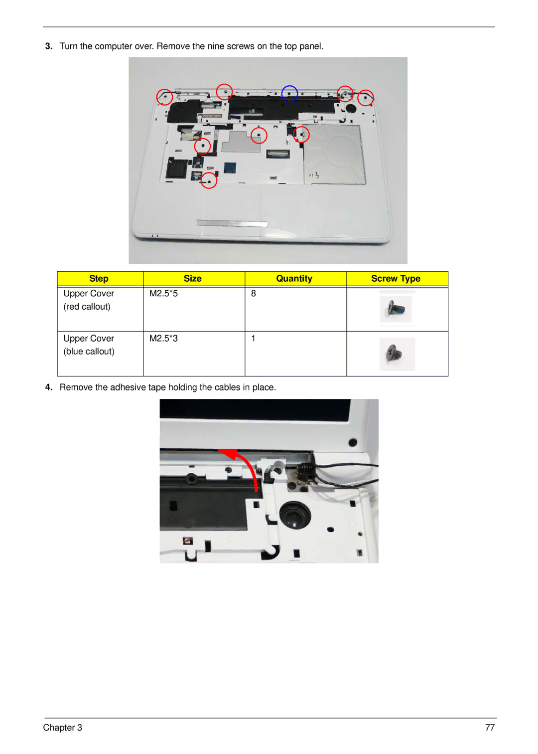 Packard Bell LJ65 manual Step Size Quantity Screw Type 