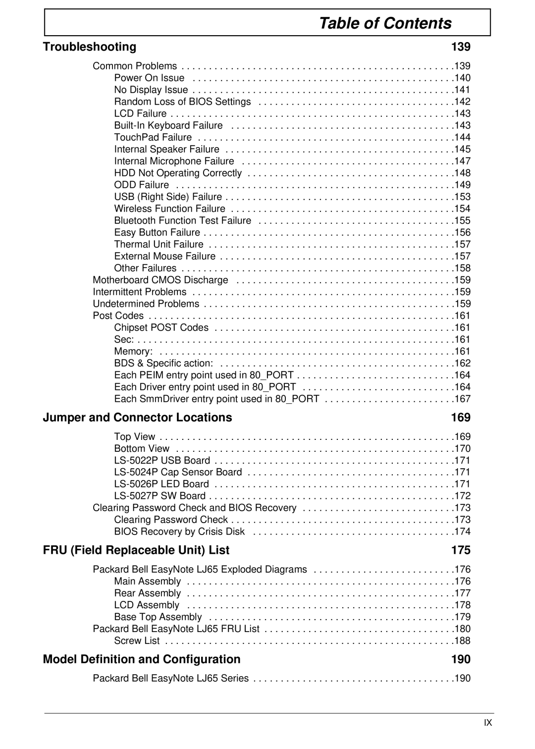 Packard Bell LJ65 manual Model Definition and Configuration 190 