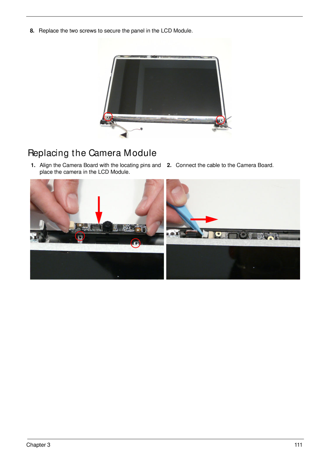 Packard Bell LJ75, LJ77 manual Replacing the Camera Module 