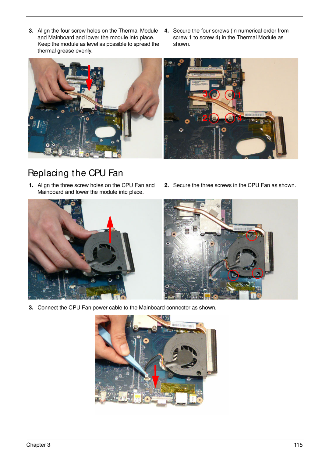 Packard Bell LJ75, LJ77 manual Replacing the CPU Fan 