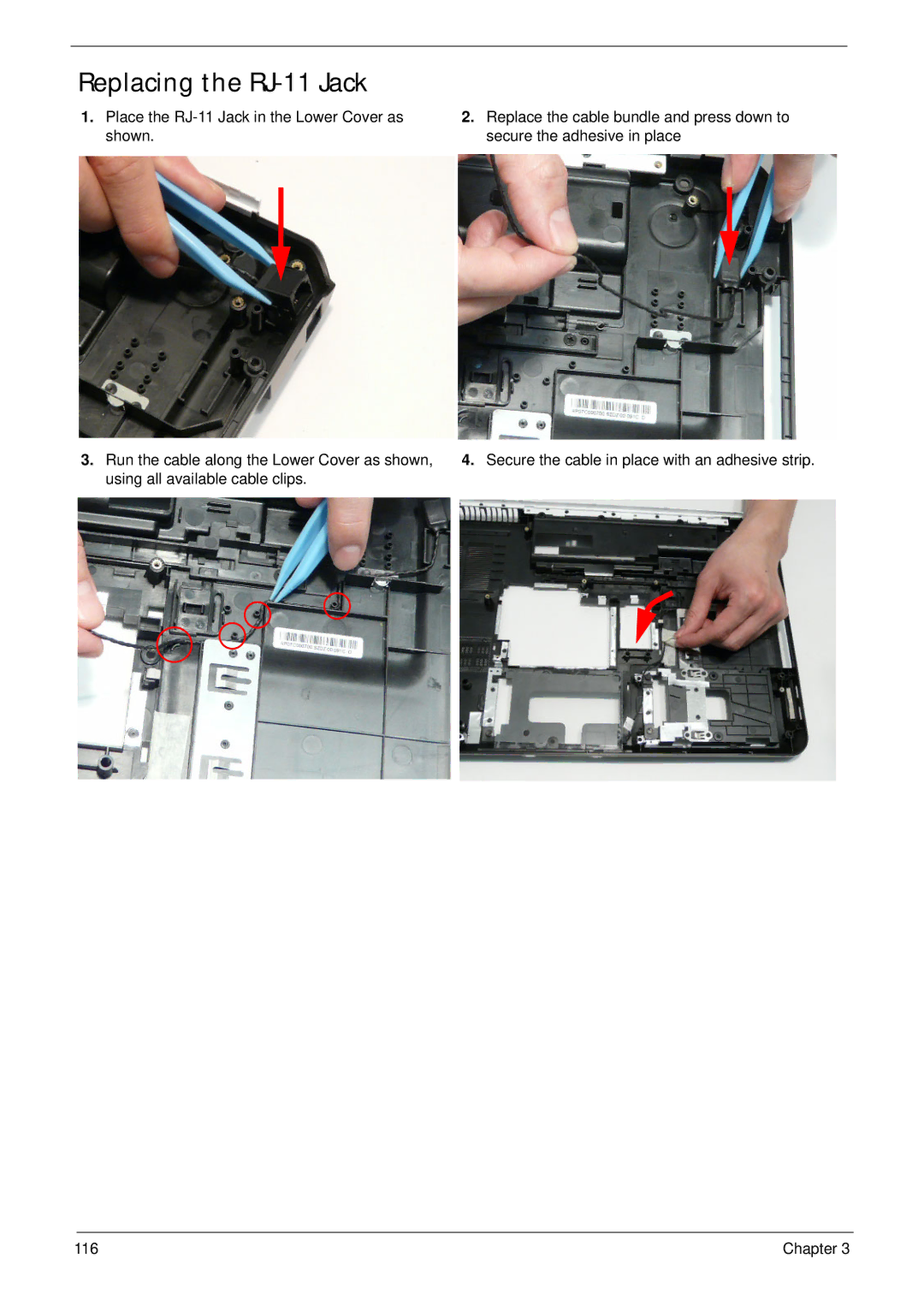 Packard Bell LJ77, LJ75 manual Replacing the RJ-11 Jack 