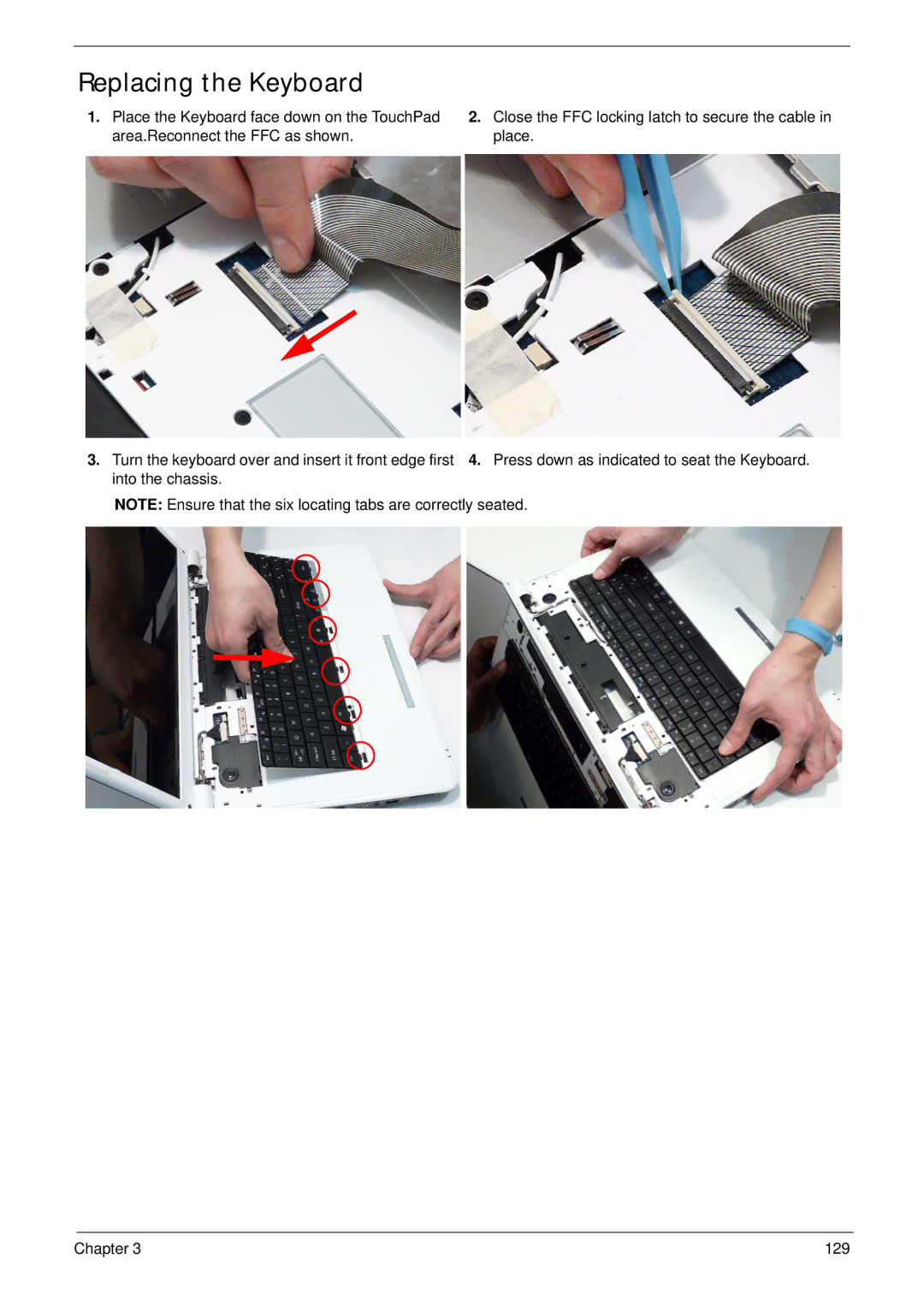 Packard Bell LJ75, LJ77 manual Replacing the Keyboard 