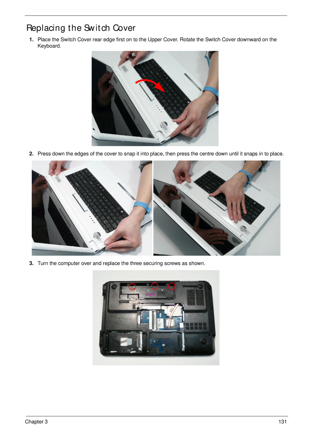 Packard Bell LJ75, LJ77 manual Replacing the Switch Cover 