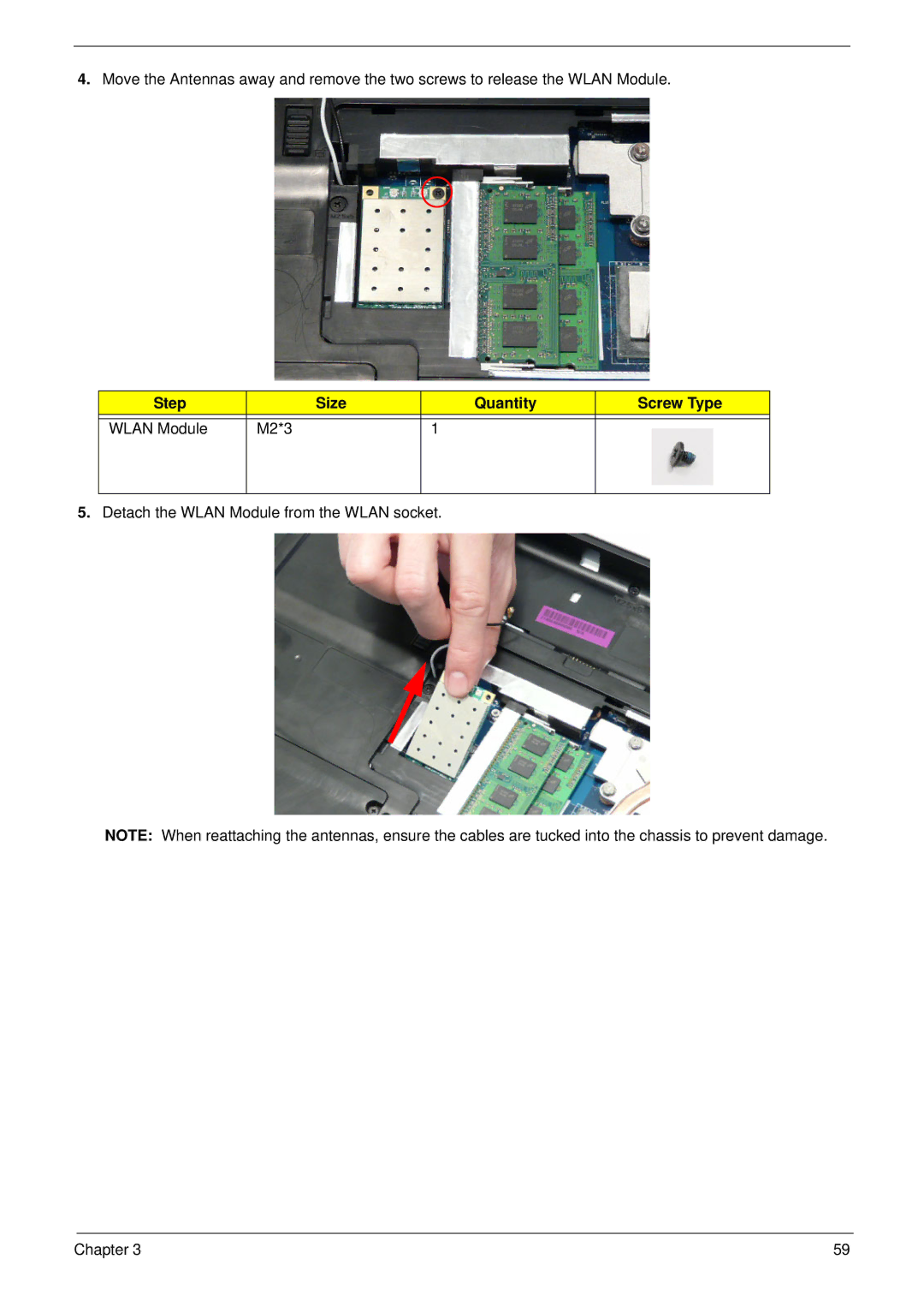 Packard Bell LJ75, LJ77 manual Step Size Quantity Screw Type Wlan Module M2*3 