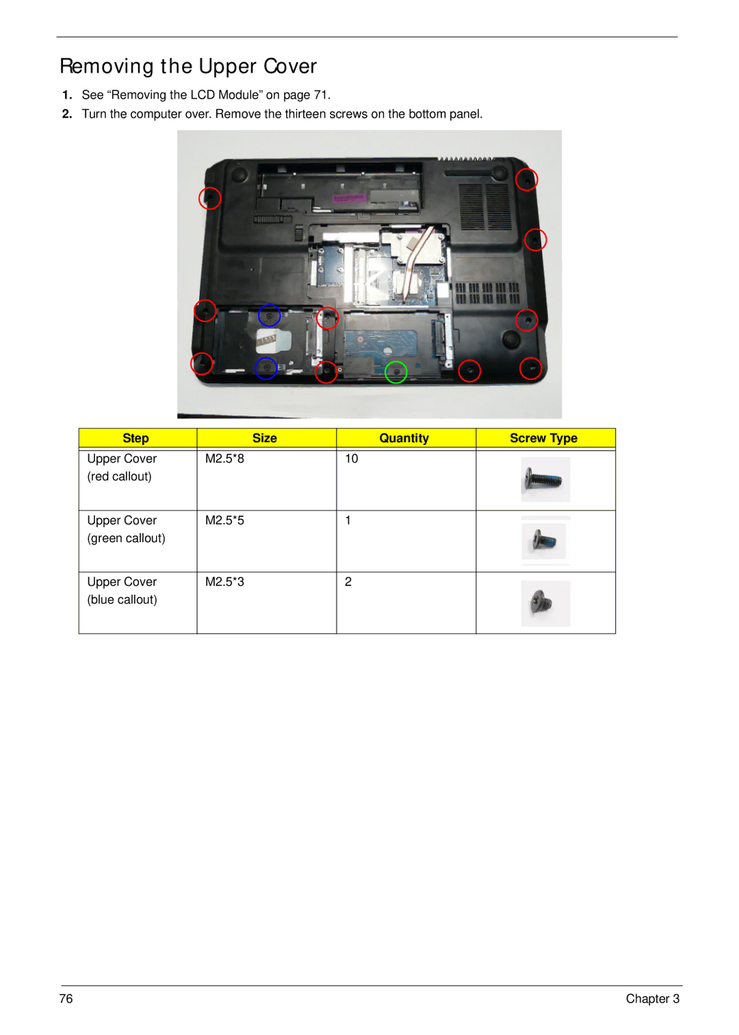 Packard Bell LJ77, LJ75 manual Removing the Upper Cover 