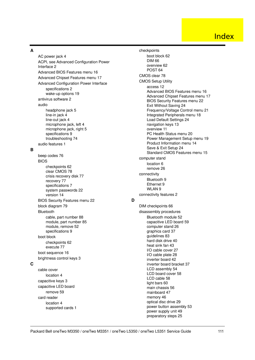 Packard Bell M3350 manual Index 