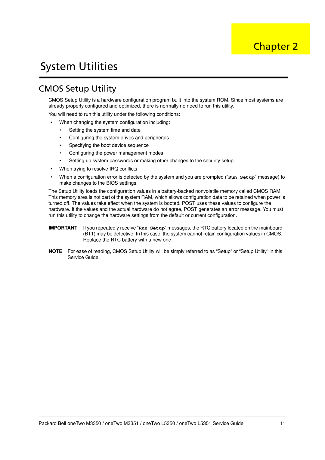 Packard Bell M3350 manual System Utilities, Cmos Setup Utility 