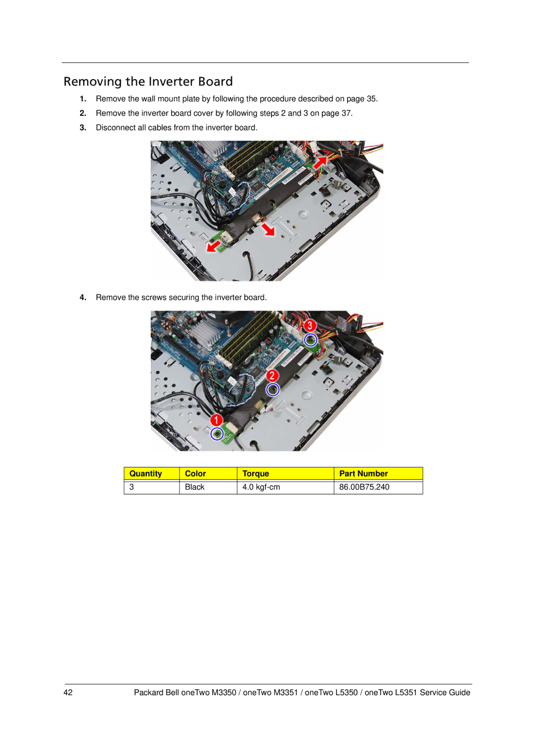 Packard Bell M3350 manual Removing the Inverter Board 