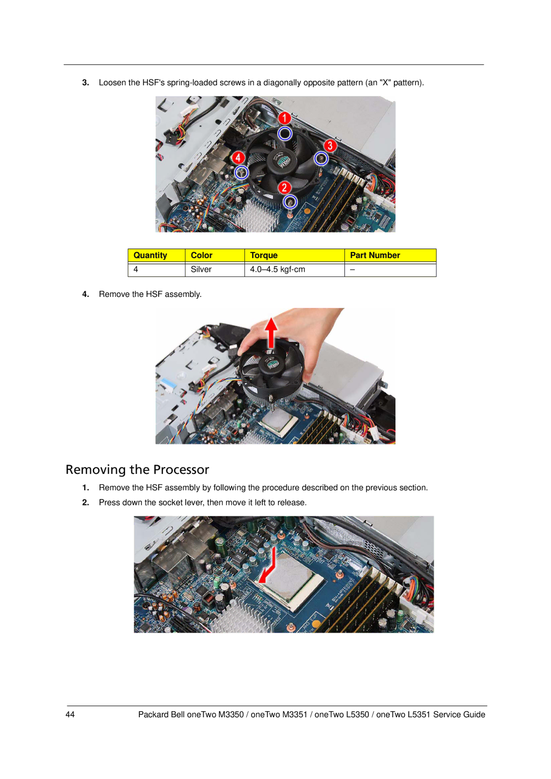 Packard Bell M3350 manual Removing the Processor 