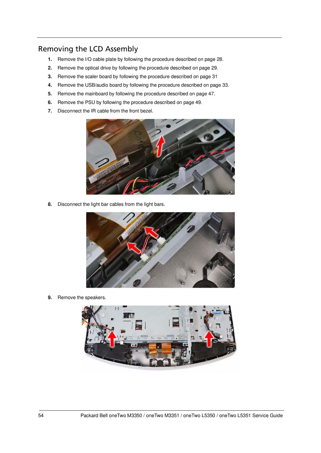 Packard Bell M3350 manual Removing the LCD Assembly 