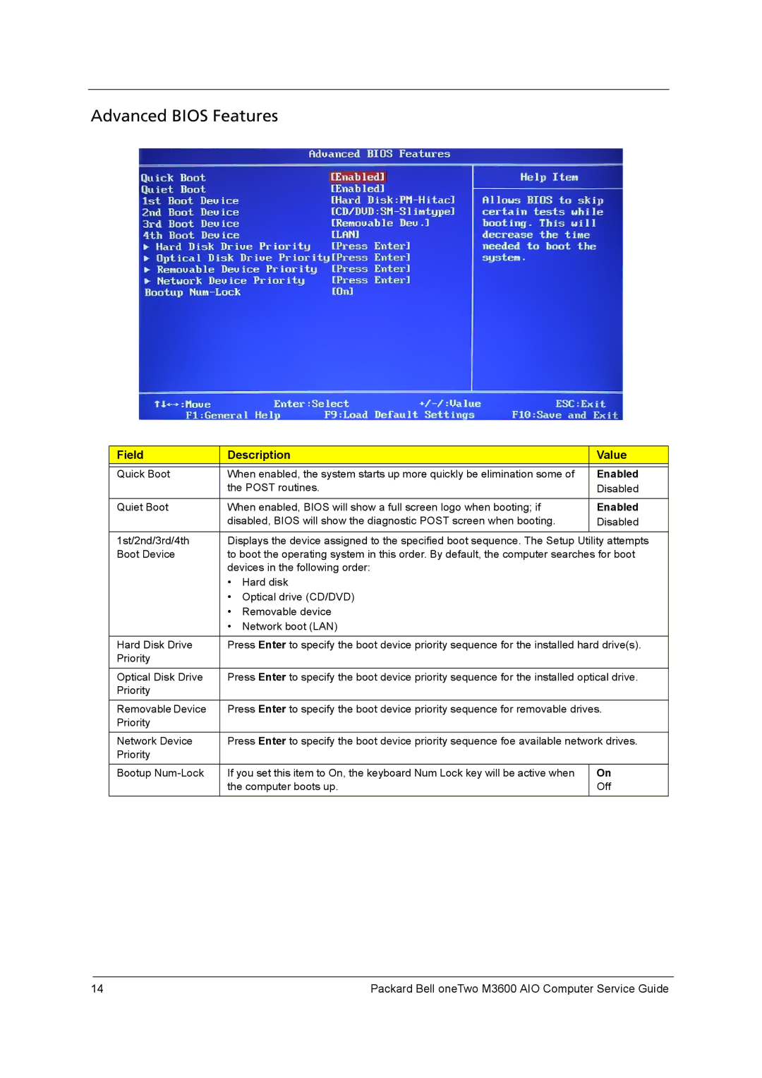 Packard Bell M3600 manual Advanced Bios Features, Enabled 