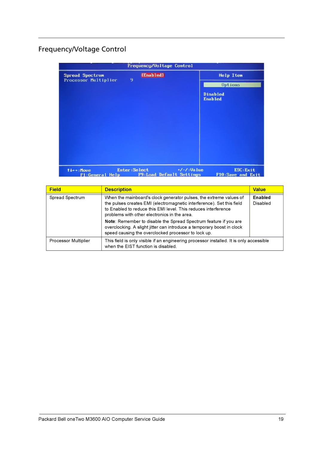 Packard Bell M3600 manual Frequency/Voltage Control 