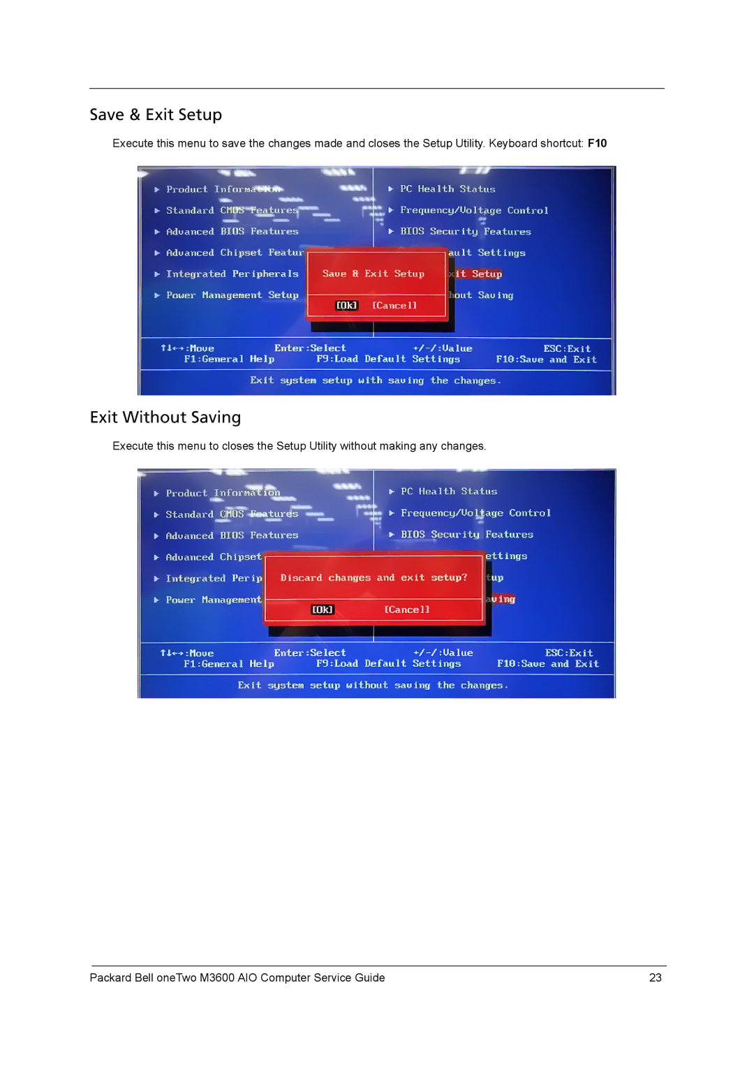 Packard Bell M3600 manual Save & Exit Setup, Exit Without Saving 